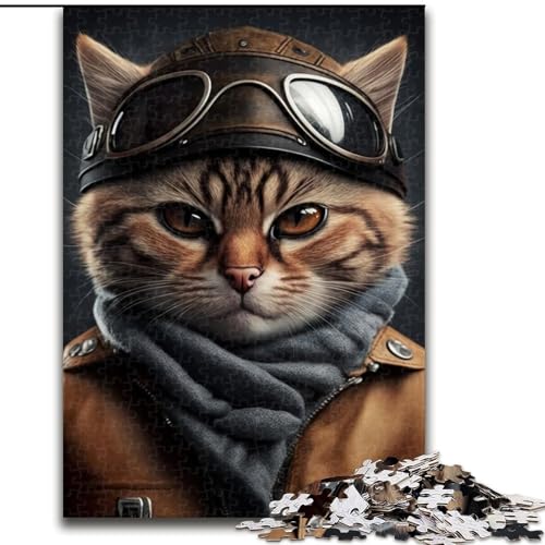 1000-teiliges Puzzle Pilot Cat aus Pappe, Geburtstage, Weihnachten, Halloween, Thanksgiving, Ostern, 1000 Teile(26x38cm) von XHAXING
