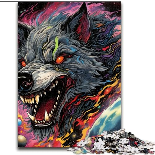 1000-teiliges Puzzle Psychedelic Art Wolf aus Pappe, Geburtstage, Weihnachten, Halloween, Thanksgiving, Ostern, 1000 Teile(26x38cm) von XHAXING