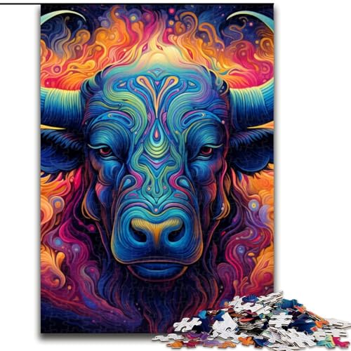 1000-teiliges Puzzle Psychedelic Buffalo aus Pappe, für Teenager und Jugendliche, ideales Geburtstags, 1000 Teile(26x38cm) von XHAXING