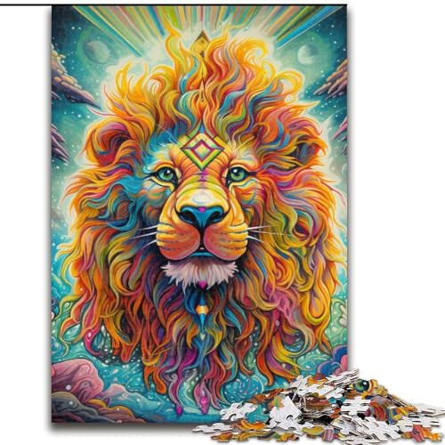 1000-teiliges Puzzle Psychedelic Lions aus Holz, anspruchsvolles DIY-Denkspiel, interaktives Familienspiel, 1000 Teile(50x75cm) von XHAXING