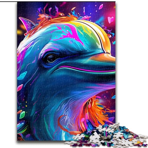 1000-teiliges Puzzle Psychedelisches Delfin-Puzzle aus Pappe, Geburtstage, Weihnachten, Halloween, Thanksgiving, Ostern, 1000 Teile(26x38cm) von XHAXING