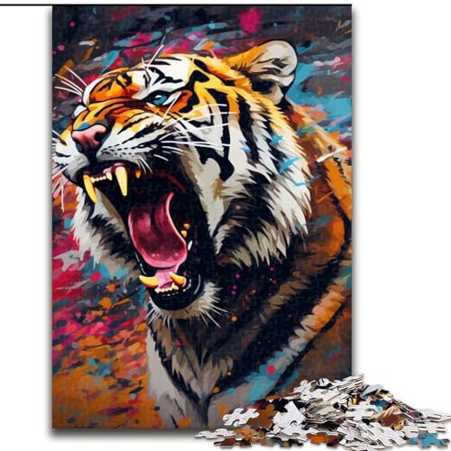 1000-teiliges Puzzle Psychedelisches Tier-Tiger-Puzzle aus Pappe, anspruchsvolles Denkspiel für Teenager, Familienspaß, DIY-Heimdekor-Geschenk, 1000 Teile(26x38cm) von XHAXING