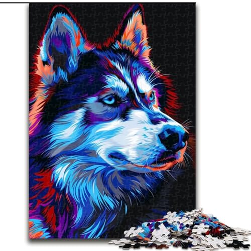 1000-teiliges Puzzle Siberian Husky in Neonfarben. Aus Pappe, Geburtstage, Weihnachten, Halloween, Thanksgiving, Ostern. 1000 Teile(26x38cm) von XHAXING