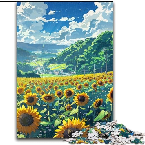 1000-teiliges Puzzle Sonnenblumenfeld aus Pappe, Geburtstage, Weihnachten, Halloween, Thanksgiving, Ostern, 1000 Teile(26x38cm) von XHAXING