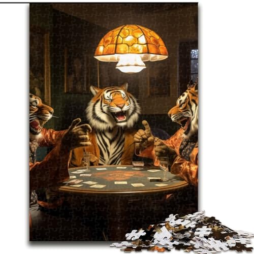 1000-teiliges Puzzle Tiger Poker aus Holz, Geburtstage, Weihnachten, Halloween, Thanksgiving, Ostern, 1000 Stück(50x75cm) von XHAXING