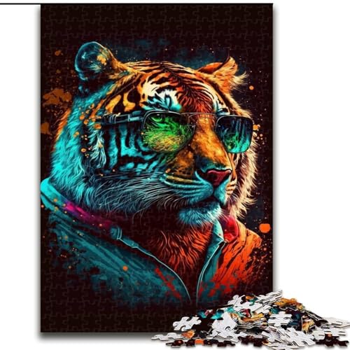 1000-teiliges Puzzle Tiger mit Brille. Aus Pappe, Geburtstage, Weihnachten, Halloween, Thanksgiving, Ostern. 1000 Teile(26x38cm) von XHAXING