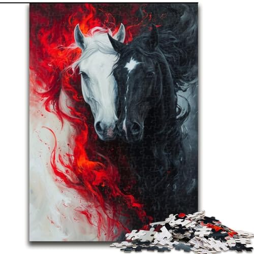1000-teiliges Puzzle Weißes und schwarzes Pferd. Aus Pappe, Geburtstage, Weihnachten, Halloween, Thanksgiving, Ostern. 1000 Teile(26x38cm) von XHAXING