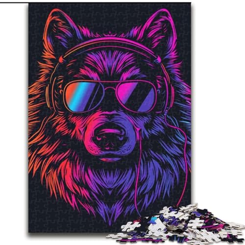 1000-teiliges Puzzle Wolf mit Kopfhörern. Aus Pappe, Geburtstage, Weihnachten, Halloween, Thanksgiving, Ostern. 1000 Teile(26x38cm) von XHAXING