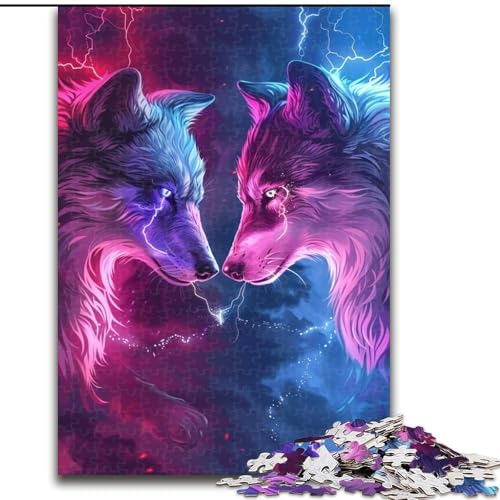 1000-teiliges Puzzle Zwei Wölfe in Farbe. Aus Pappe, Geburtstage, Weihnachten, Halloween, Thanksgiving, Ostern. 1000 Teile(26x38cm) von XHAXING
