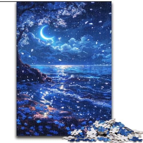 1000-teiliges Puzzle für Erwachsene, Anime-Nachtstrand-Puzzle aus Holz, interaktives Familienspiel, Denksportgeschenk, Lernspielzeug, 1000 Stück(50x75cm) von XHAXING