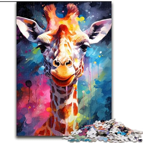 1000-teiliges Puzzle für Erwachsene, Aquarell-Giraffe, aus Holz, anspruchsvolles DIY-Denkspiel, interaktives Familienspiel, 1000 Teile(50x75cm) von XHAXING