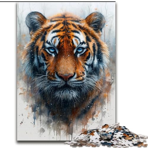 1000-teiliges Puzzle für Erwachsene, Aquarell-Tiger-Puzzle aus Holz, interaktives Familienspiel, Denksportgeschenk, Lernspielzeug, 1000 Stück(50x75cm) von XHAXING