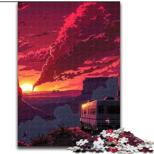 1000-teiliges Puzzle für Erwachsene, Auto bei Sonnenuntergang, Puzzle aus Pappe, interaktives Familienspiel, Denksportgeschenk, Lernspielzeug, 1000 Teile(26x38cm) von XHAXING