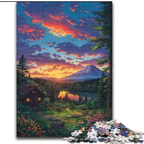 1000-teiliges Puzzle für Erwachsene, Bergdorf bei Sonnenuntergang, Puzzle aus Holz, Teenager, Stressabbau, Cooles einzigartiges Geschenk für die Familie, 1000 Teile(50x75cm) von XHAXING