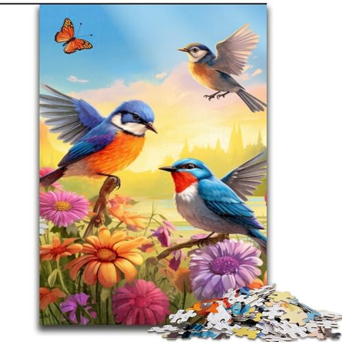 1000-teiliges Puzzle für Erwachsene, Blumen- und Vogel-Puzzle aus Holz, Spielzeug, Geschenk, pädagogisches, intellektuelles, entspannendes Familienspiel, 1000 Teile(50x75cm) von XHAXING