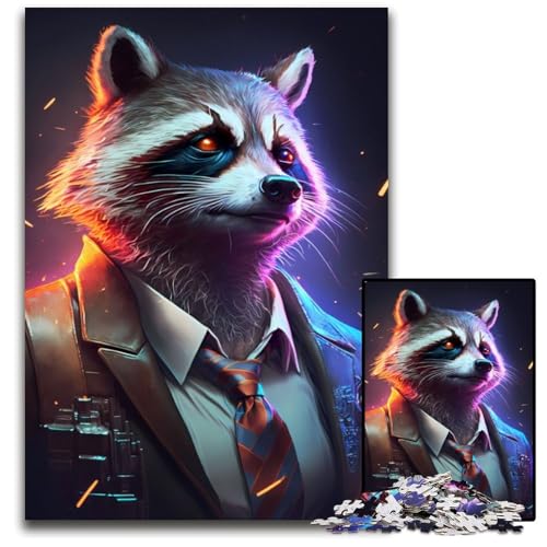 1000-teiliges Puzzle für Erwachsene, Boss-Waschbär im Anzug, Holzpuzzle für Erwachsene für Teenager, Familienspieleabend, hirnfordernde Geschenkidee, 26 x 38 cm 1000-teiliges Puzzle für Erwachsene, Boss-Waschbär im Anzug, Holzpuzzle für Erwachsene für Teenager, Familienspieleabend, hirnfordernde Geschenkidee, 26 x 38 cm von XHAXING