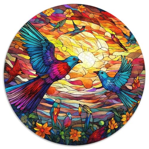 1000-teiliges Puzzle für Erwachsene, Buntglasvogel, rund, Puzzle, Spielzeug, Geschenk, pädagogisches, intellektuelles, entspannendes Familienspiel (67,5 x 67,5 cm) von XHAXING