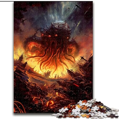 1000-teiliges Puzzle für Erwachsene, Cthulhu-Invasion-Puzzles aus Holz, Denkspiel, interaktives Familienspiel, geeignet für Kinder ab 14 Jahren, 1000 Teile(50x75cm) von XHAXING
