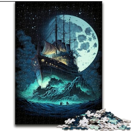 1000-teiliges Puzzle für Erwachsene, Dunkles Piratenschiff-Puzzle aus Holz, interaktives Familienspiel, Denksportgeschenk, Lernspielzeug, 1000 Teile(50x75cm) von XHAXING