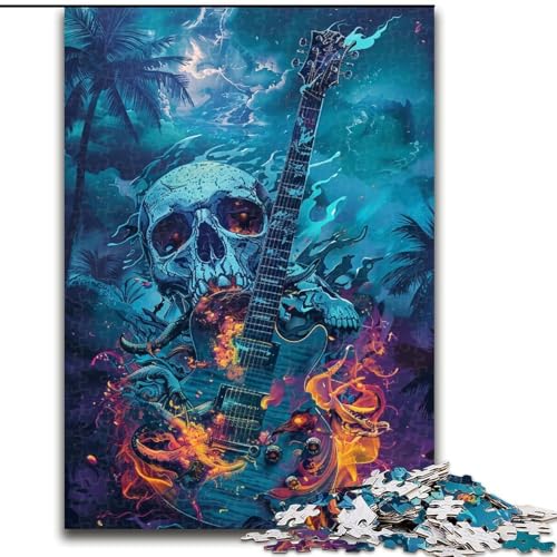 1000-teiliges Puzzle für Erwachsene, Flammengitarren-Puzzle aus Holz, Geburtstage, Weihnachten, Halloween, Erntedankfest, Ostern, 1000 Teile(50x75cm) von XHAXING