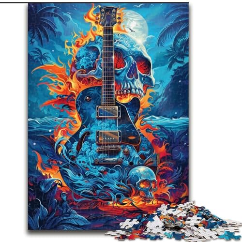 1000-teiliges Puzzle für Erwachsene, Flammengitarren-Puzzle aus Holz, Geburtstage, Weihnachten, Halloween, Erntedankfest, Ostern, 1000 Teile(50x75cm) von XHAXING