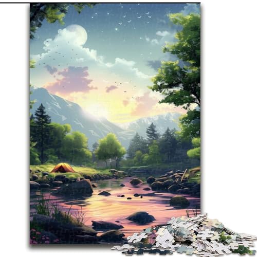 1000-teiliges Puzzle für Erwachsene, Fluss-Camping-Puzzles aus Holz, Familieninteraktion und Gehirn-Herausforderung, Familienaktivitäts-Herausforderung, 1000 Teile(50x75cm) von XHAXING