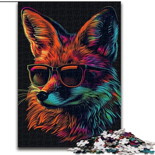 1000-teiliges Puzzle für Erwachsene, Fuchs mit Sonnenbrille, Puzzle aus Pappe, interaktives Familienspiel, Denksportgeschenk, Lernspielzeug, 1000 Teile(26x38cm) von XHAXING