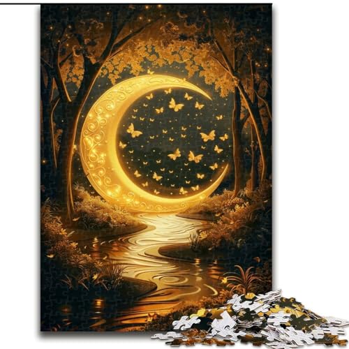 1000-teiliges Puzzle für Erwachsene, Golden Moon Forest River, Puzzle aus Holz, interaktives Familienspiel, Heimdekoration zum Selbermachen, anspruchsvolles Denksport-Geschenk, 1000 Teile(50x75cm) von XHAXING