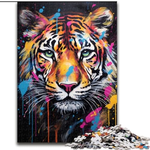 1000-teiliges Puzzle für Erwachsene, Graffiti-Kunst, Tiger-Puzzle aus Holz, Spielzeug, Geschenk, pädagogisches, intellektuelles, entspannendes Familienspiel, 1000 Teile(50x75cm) von XHAXING