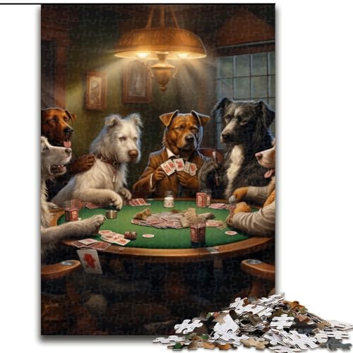 1000-teiliges Puzzle für Erwachsene, Hunde Spielen Poker, Puzzles aus Holz, Familieninteraktion und Gehirnherausforderung, Familienaktivitätsherausforderung, 1000 Teile(50x75cm) von XHAXING