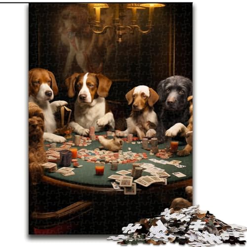 1000-teiliges Puzzle für Erwachsene, Hunde Spielen Poker, Puzzles aus Pappe, Familieninteraktion und Gehirntraining, Familienaktivitäts-Herausforderung, 1000 Teile(26x38cm) von XHAXING