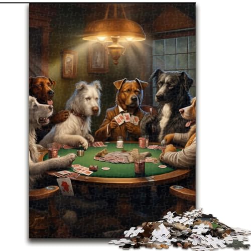 1000-teiliges Puzzle für Erwachsene, Hunde Spielen Poker, Puzzles aus Pappe, Familieninteraktion und Gehirntraining, Familienaktivitäts-Herausforderung, 1000 Teile(26x38cm) von XHAXING