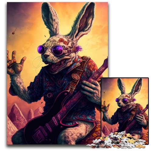 1000-teiliges Puzzle für Erwachsene, Kaninchen, Gitarre, Tier, Papppuzzle für Erwachsene und Teenager, Familienspieleabend, hirnfordernde Geschenkidee, 26x38cm 1000-teiliges Puzzle für Erwachsene, Kaninchen, Gitarre, Tier, Papppuzzle für Erwachsene und Teenager, Familienspieleabend, hirnfordernde Geschenkidee, 26x38cm von XHAXING
