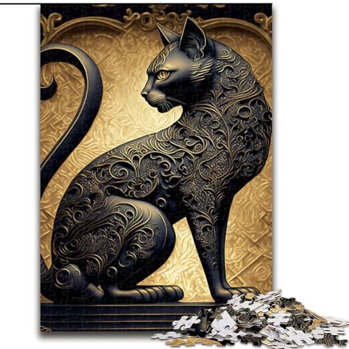 1000-teiliges Puzzle für Erwachsene, Katze, goldenes Art-Deco-Puzzle aus Holz, Denkspiel, interaktives Familienspiel, geeignet für Kinder ab 14 Jahren, 1000 Teile(50x75cm) von XHAXING