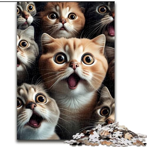 1000-teiliges Puzzle für Erwachsene, Katze schockiert, lustiges Puzzle aus Holz, für Teenager und Familienspaß, 1000 Teile(50x75cm) von XHAXING