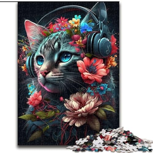 1000-teiliges Puzzle für Erwachsene, Katze und Blume, Neon-Puzzle aus Holz, Teenager, Stressabbau, Cooles einzigartiges Geschenk für die Familie, 1000 Teile(50x75cm) von XHAXING