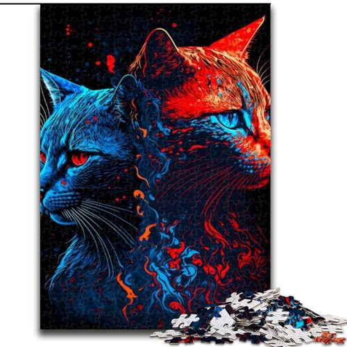 1000-teiliges Puzzle für Erwachsene, Katzen-Gegenteil-Puzzle aus Holz, farbenfrohe Heimdekoration und interaktives Familienspiel, 1000 Teile(50x75cm) von XHAXING