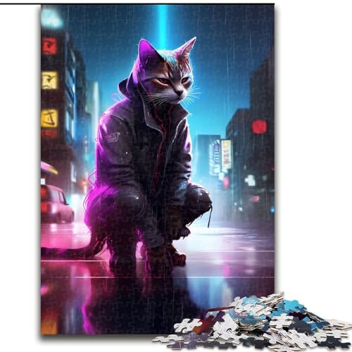 1000-teiliges Puzzle für Erwachsene, Katzen-Neon-Art-Puzzle aus Pappe, Denkspiel, interaktives Familienspiel, geeignet für Kinder ab 14 Jahren, 1000 Teile(26x38cm) von XHAXING