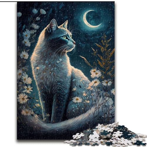 1000-teiliges Puzzle für Erwachsene, Katzen- und Blumen-Neon-Puzzle aus Holz, hochschwieriges Denkspiel für Teenager, 1000 Teile(50x75cm) von XHAXING