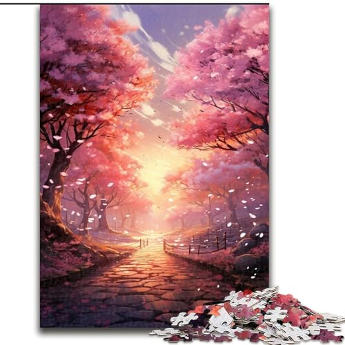1000-teiliges Puzzle für Erwachsene, Kirschblütenstraße, aus Pappe, Spielzeug, Geschenk, pädagogisch wertvoll, intellektuell, entspannend, lustiges Familienspiel, 1000 Teile(26x38cm) von XHAXING