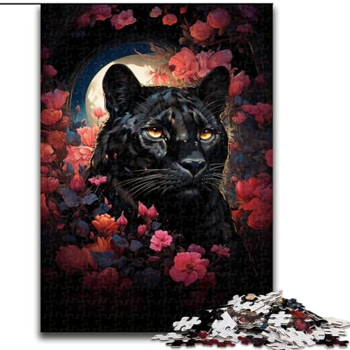 1000-teiliges Puzzle für Erwachsene, Leopard im Blumenpuzzle, aus Pappe, interaktives Familienspiel, Denksportgeschenk, Lernspielzeug, 1000 Teile(26x38cm) von XHAXING