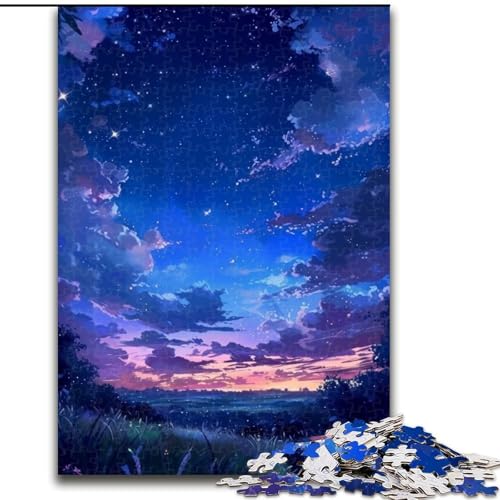 1000-teiliges Puzzle für Erwachsene, Lila Himmel-Puzzle aus Holz, anspruchsvolles DIY-Denkspiel, interaktives Familienspiel, 1000 Teile(50x75cm) von XHAXING