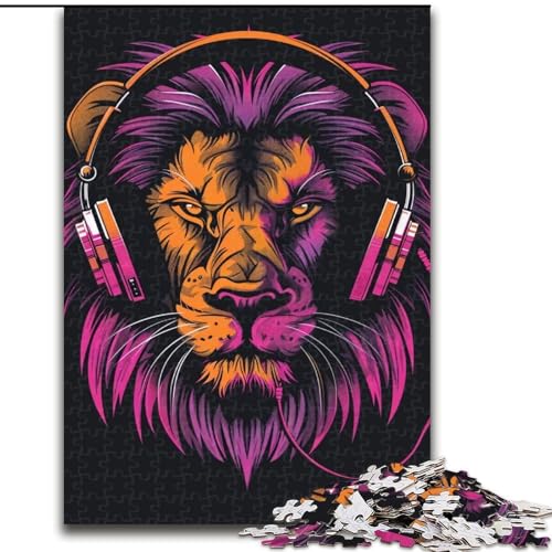 1000-teiliges Puzzle für Erwachsene, Löwe mit Kopfhörern, Sonnenbrille, Puzzle aus Holz, anspruchsvolles Denkspiel für Teenager, Spaß für den Familienspielabend, 1000 Teile(50x75cm) von XHAXING