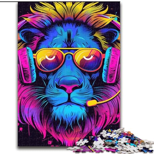 1000-teiliges Puzzle für Erwachsene, Löwe mit Kopfhörern und Sonnenbrille, Puzzle aus Pappe, entspannende Unterhaltung, Heimdekoration, 1000 Teile(26x38cm) von XHAXING