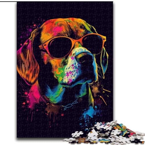 1000-teiliges Puzzle für Erwachsene, Neon-Beagle mit Sonnenbrille, Puzzle aus Holz, Spielzeug, Geschenk, pädagogisches, intellektuelles, entspannendes Familienspiel, 1000 Teile(50x75cm) von XHAXING