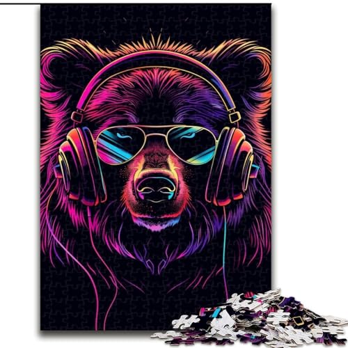 1000-teiliges Puzzle für Erwachsene, Neonbär mit Sonnenbrille, Puzzle aus Pappe, interaktives Familienspiel, Denksportgeschenk, Lernspielzeug, 1000 Teile(26x38cm) von XHAXING