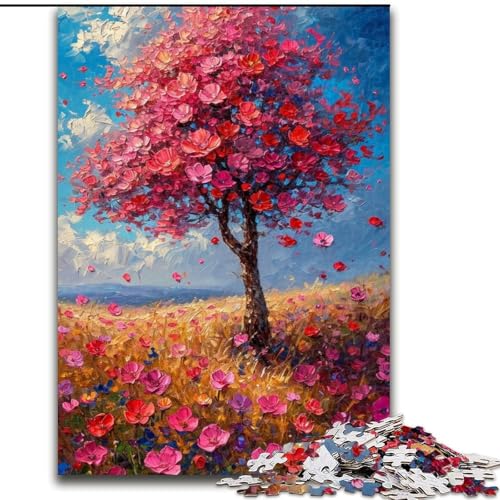 1000-teiliges Puzzle für Erwachsene, Ölgemälde, Kirschblütenbaum, Puzzle aus Holz, anspruchsvolles DIY-Denkspiel, interaktives Familienspiel, 1000 Teile(50x75cm) von XHAXING