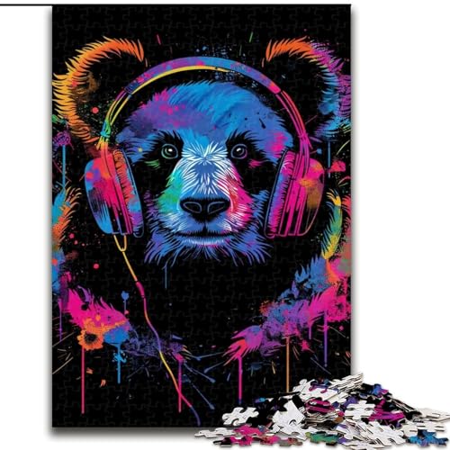 1000-teiliges Puzzle für Erwachsene, Panda mit Kopfhörern, Puzzle aus Pappe, Spielzeug, Geschenk, pädagogisches, intellektuelles, entspannendes Familienspiel, 1000 Teile(26x38cm) von XHAXING