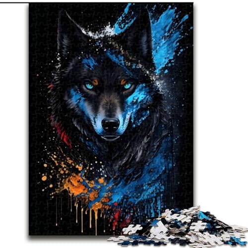1000-teiliges Puzzle für Erwachsene, Porträt des schwarzen Wolfs, Puzzle aus Holz, Denkspiel, interaktives Familienspiel, geeignet für Kinder ab 14 Jahren, 1000 Teile(50x75cm) von XHAXING