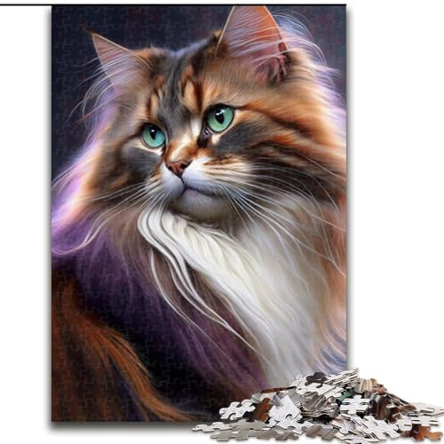 1000-teiliges Puzzle für Erwachsene, Porträt eines schönen Katzenpuzzles aus Holz, interaktives Familienspiel, Denksportgeschenk, Lernspielzeug, 1000 Teile(50x75cm) von XHAXING